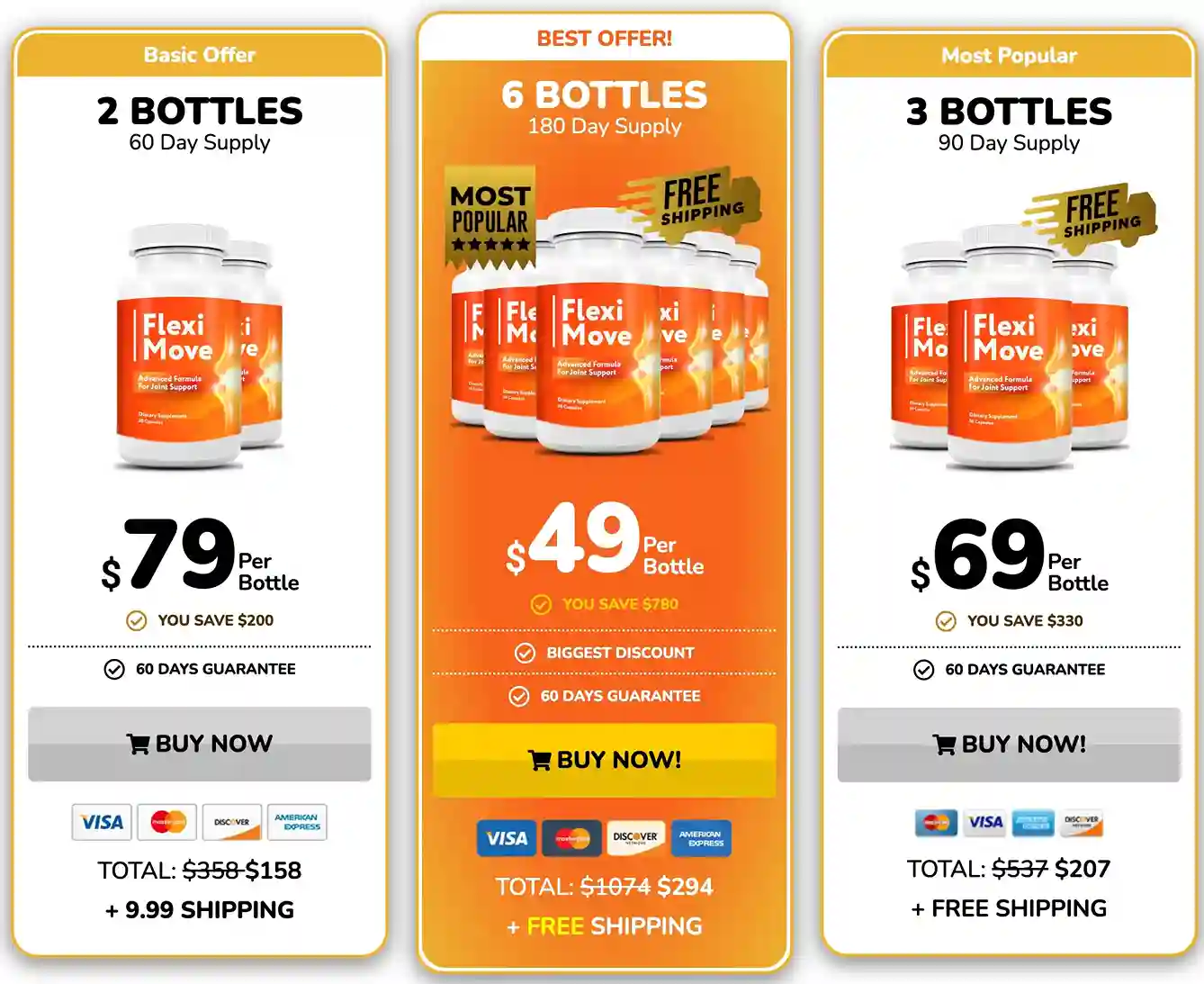 Flexi Move Pricing — 2, 3 and 6 Bottle Packages